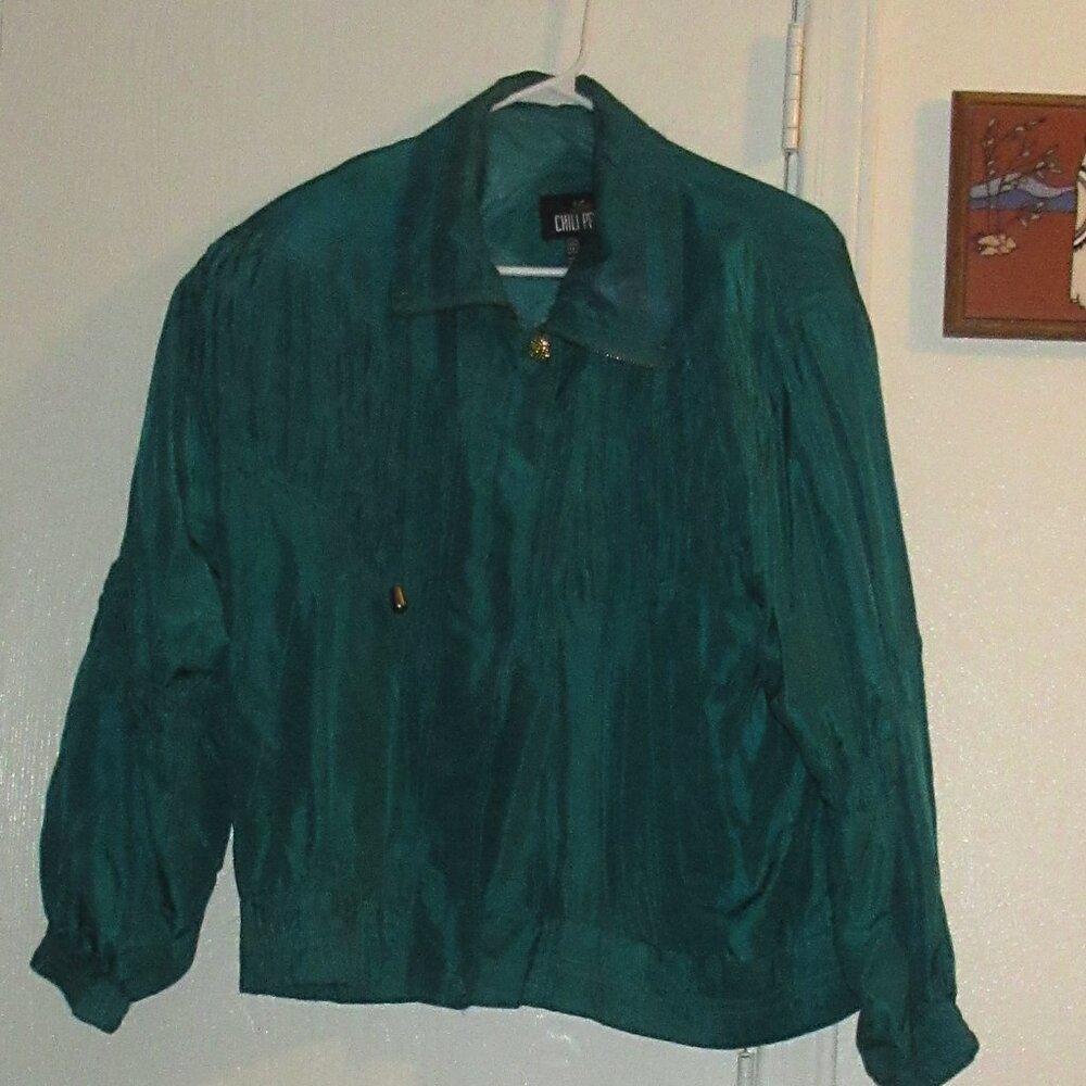 CHILI PEPPER Teal Silk Ruched Jacket Small